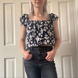 Navy blue floral blouse